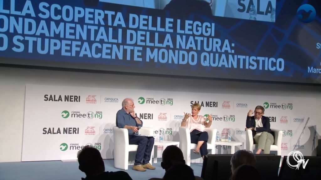 I professori Stefano Forte (Università di Milano) e Maria Ubiali (Università di Cambridge) al Meeting di Rimini 2025