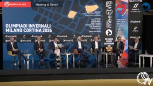 Il governatore lombardo Attilio Fontana e il ministro dello Sport Andrea Abodi al Meeting di Rimini 2025