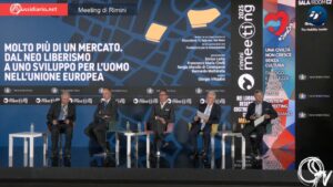 L'incontro "Molto più di un mercato. Dal neo liberismo a uno sviluppo per l’uomo nell’Unione Europea" al Meeting di Rimini 2025