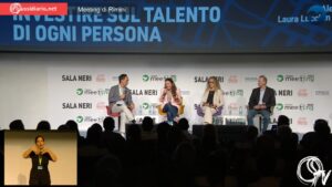 La ministra per le Disabilità Alessandra Locatelli e i genitori di Sammy Basso al Meeting di Rimini 2025
